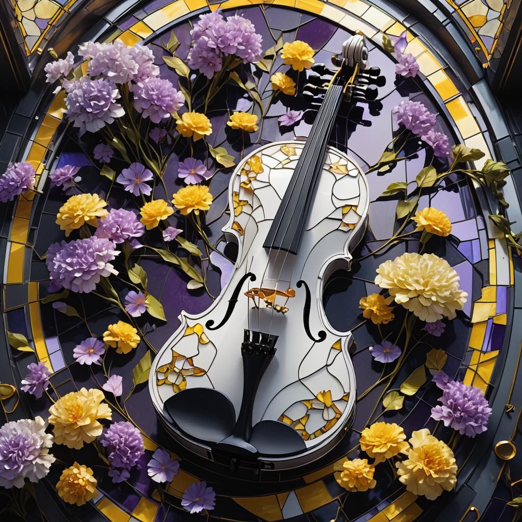 Stained Glass Violin with Cyberpunk Carnations