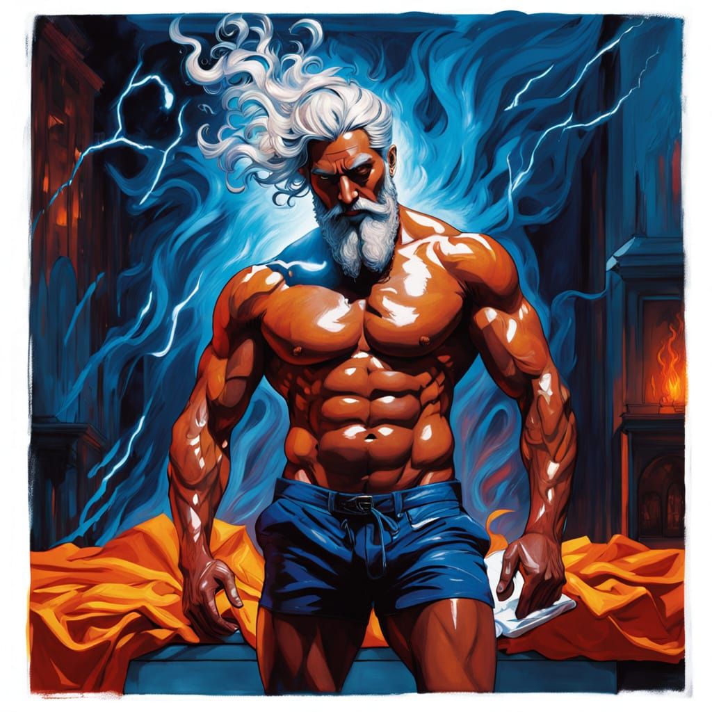 Zeus: A Hyperrealistic Ink Drawing in Beardsley Style