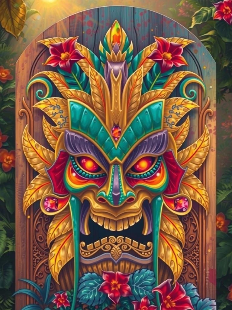 Tiki Being Radiates Psychedelic Aura in DMT-Inspired Art