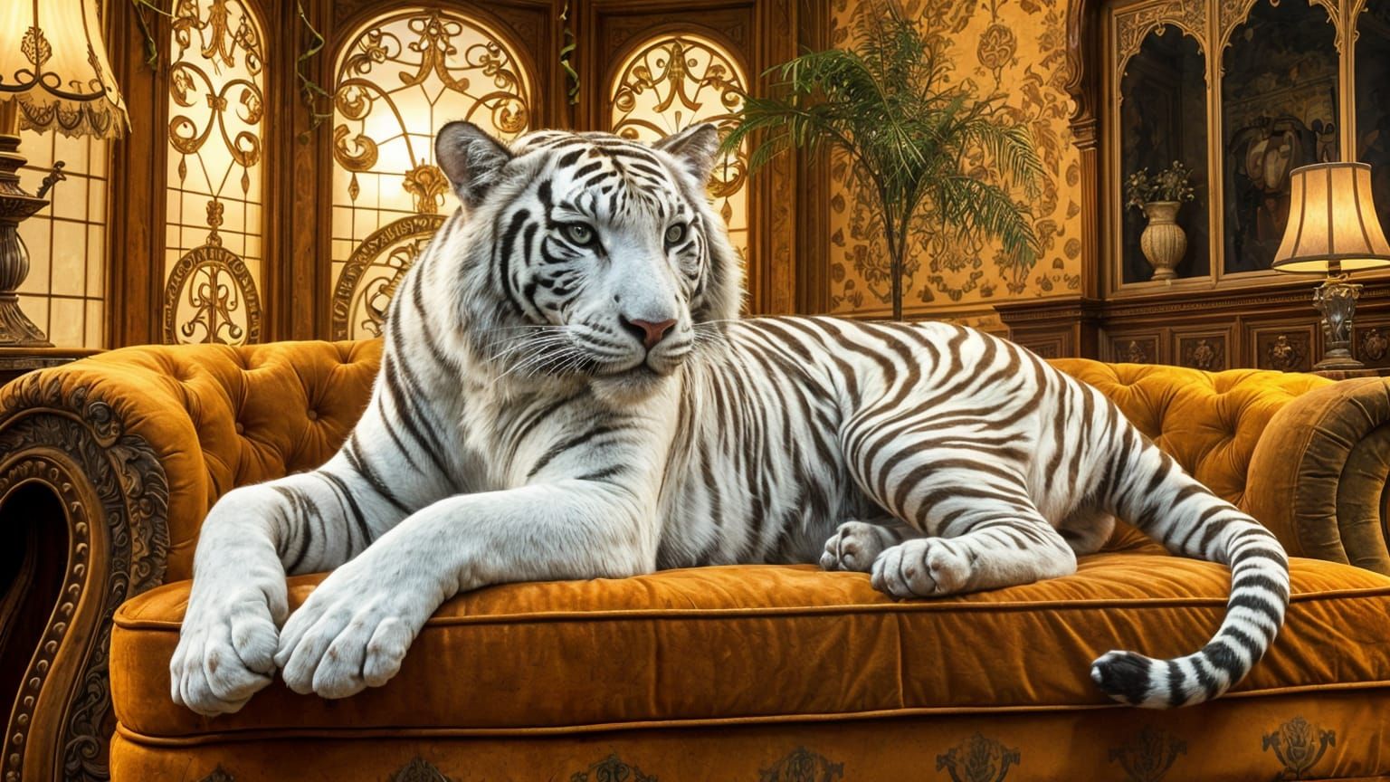 White Tiger in Art Nouveau Splendor