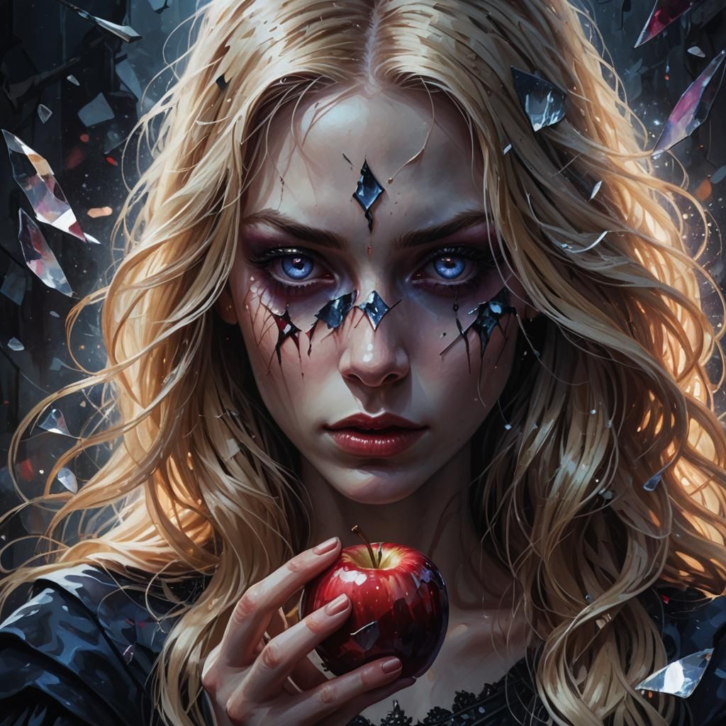 Shattered Glass Apple Portrait in Dark Fantasy Style