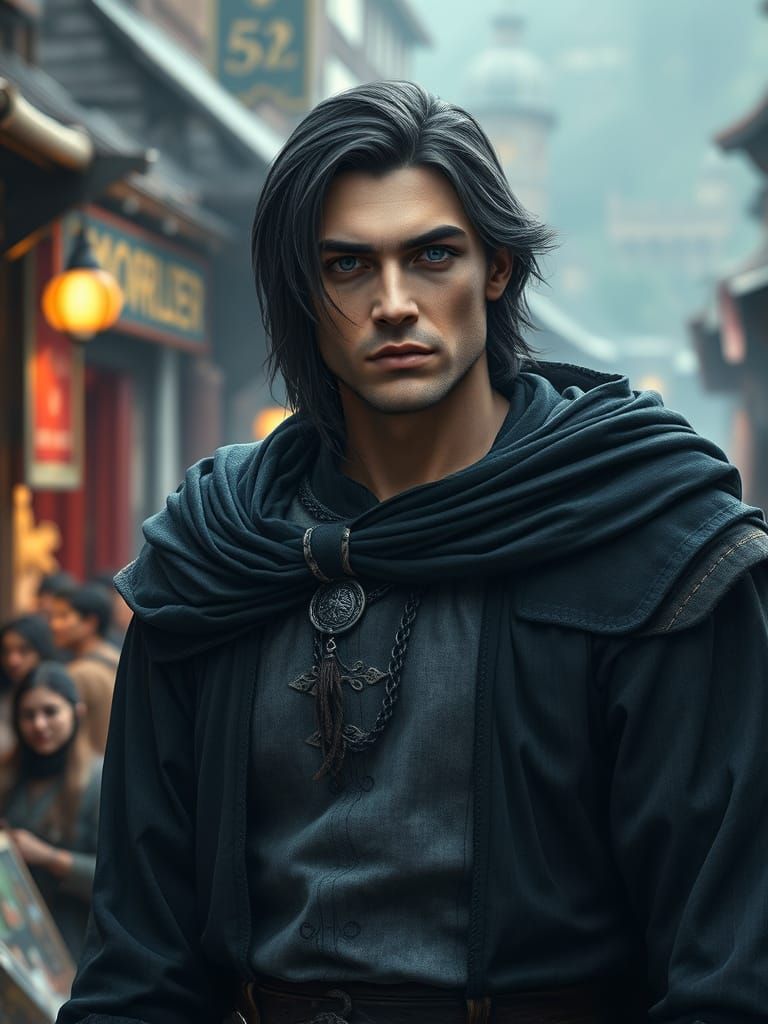 Medieval Knight in Market Scene