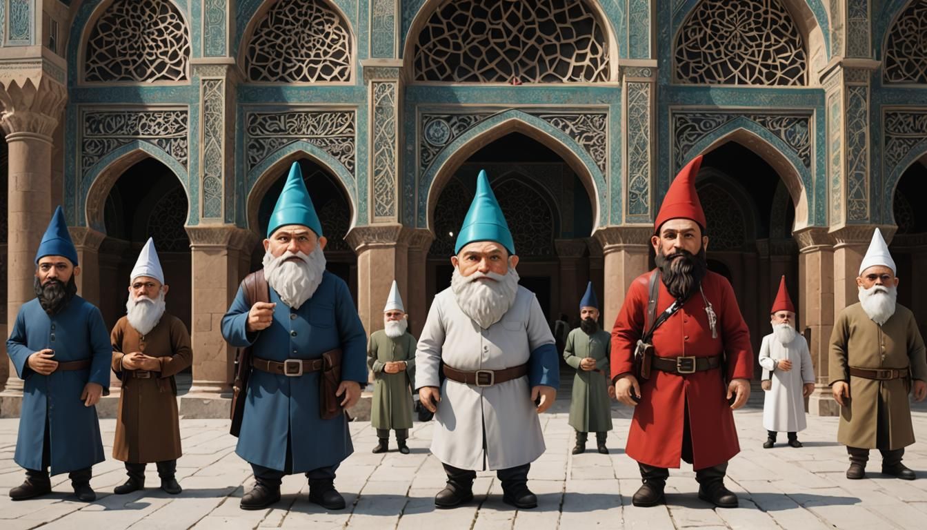 Gnomes Visit a Detailed Mosque