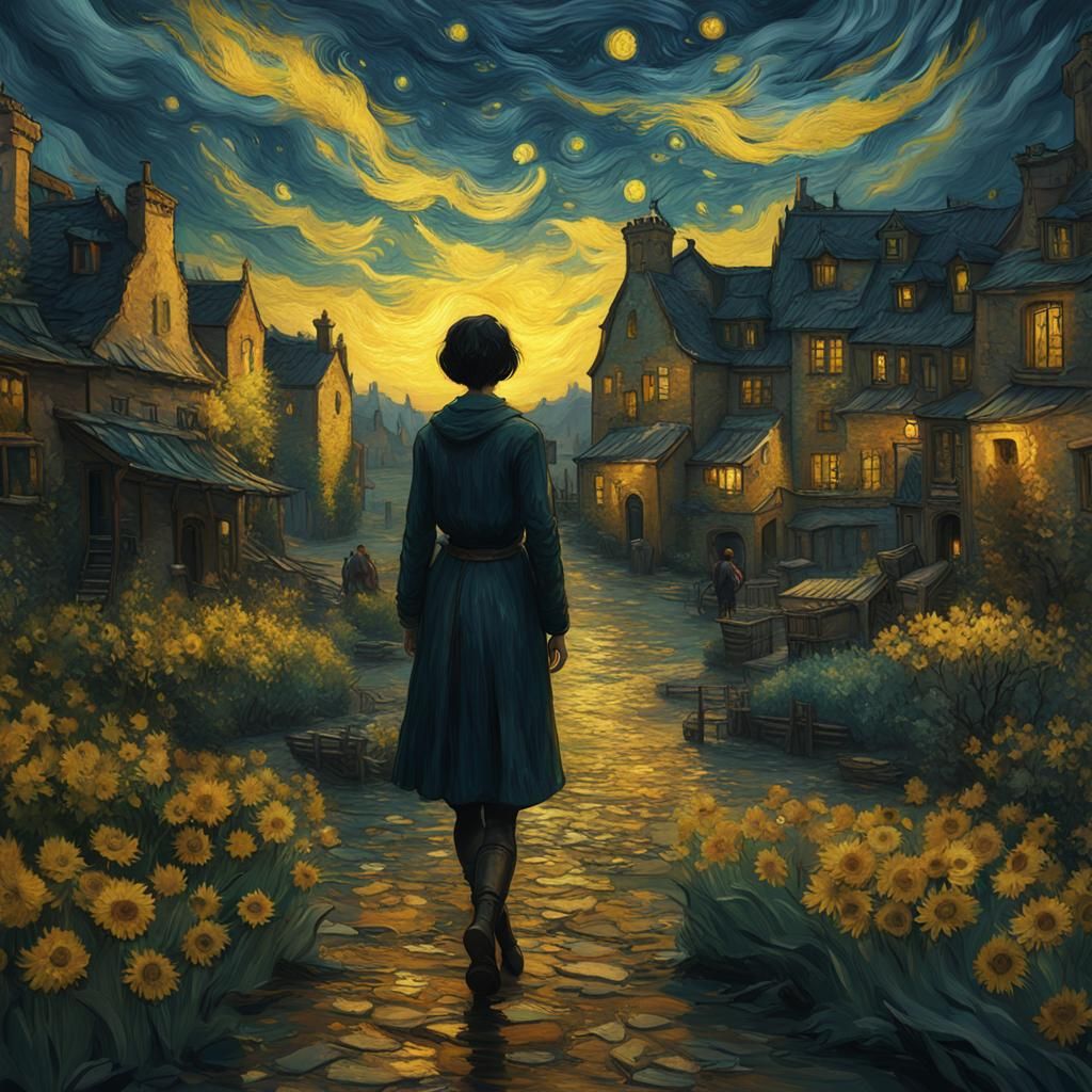 Woman in Laundry, in Van Gogh Style