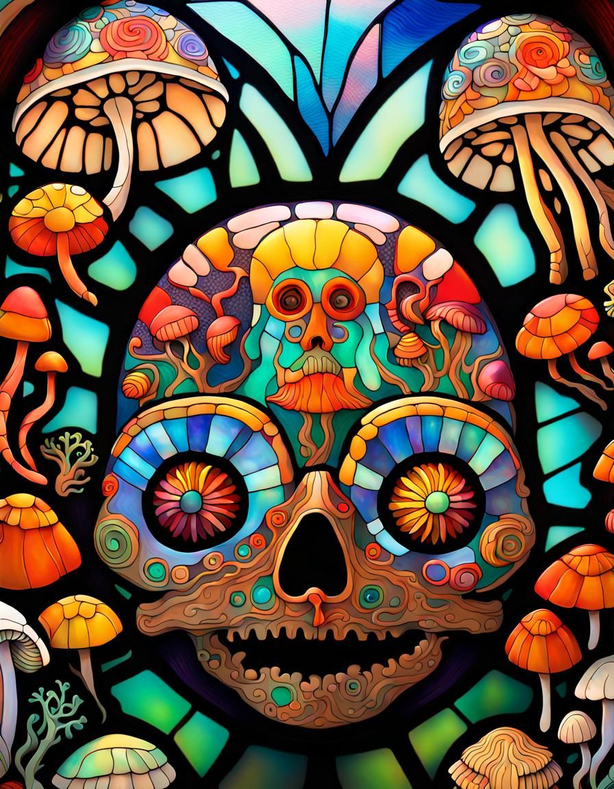 Colorful Mushroom Cluster in Art Nouveau Style