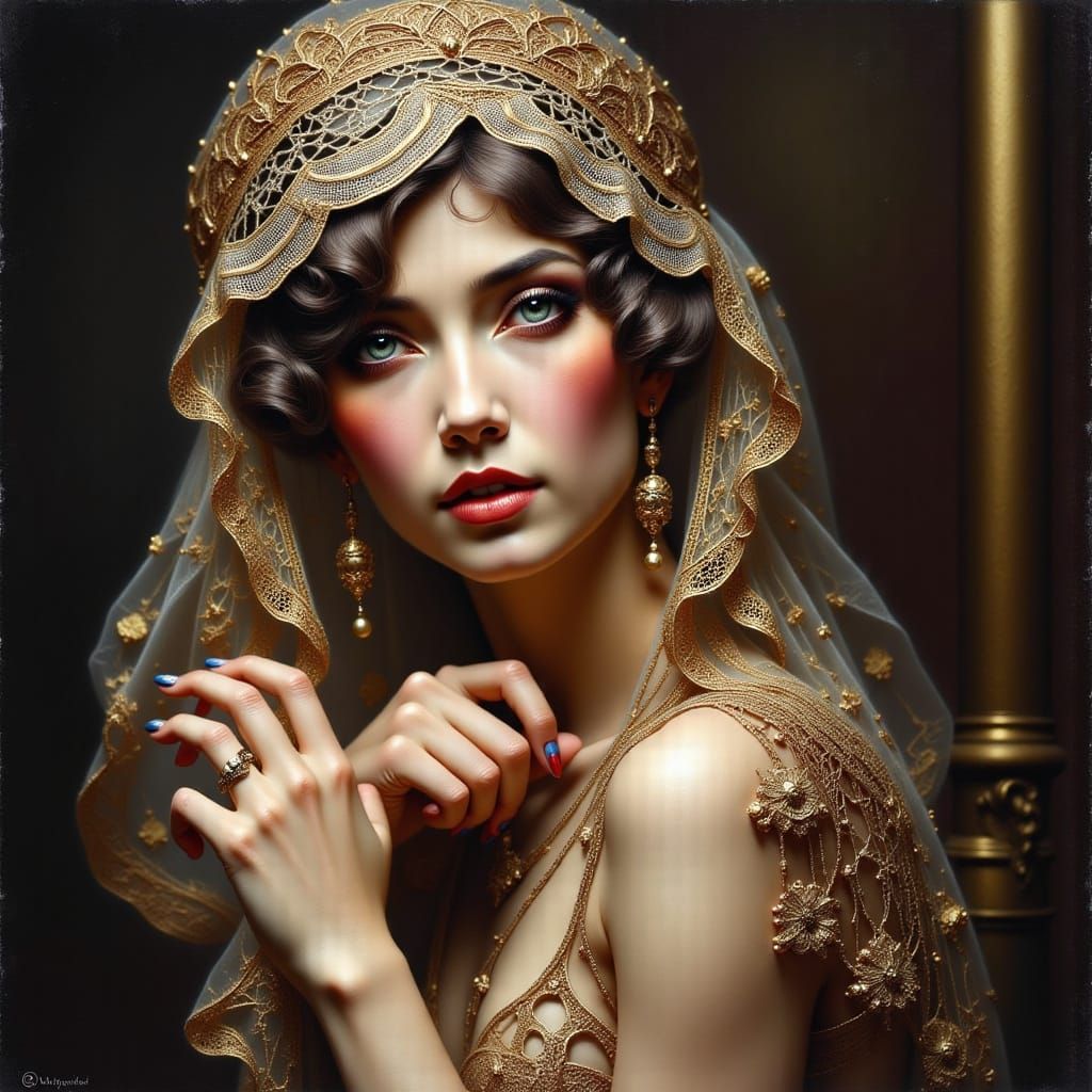 Beautiful Woman with Lace Veil