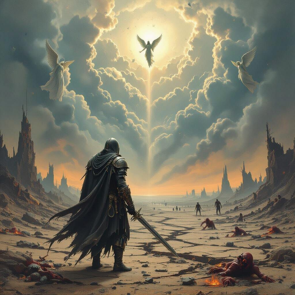 Apocalyptic Warrior in a Surreal Landscape