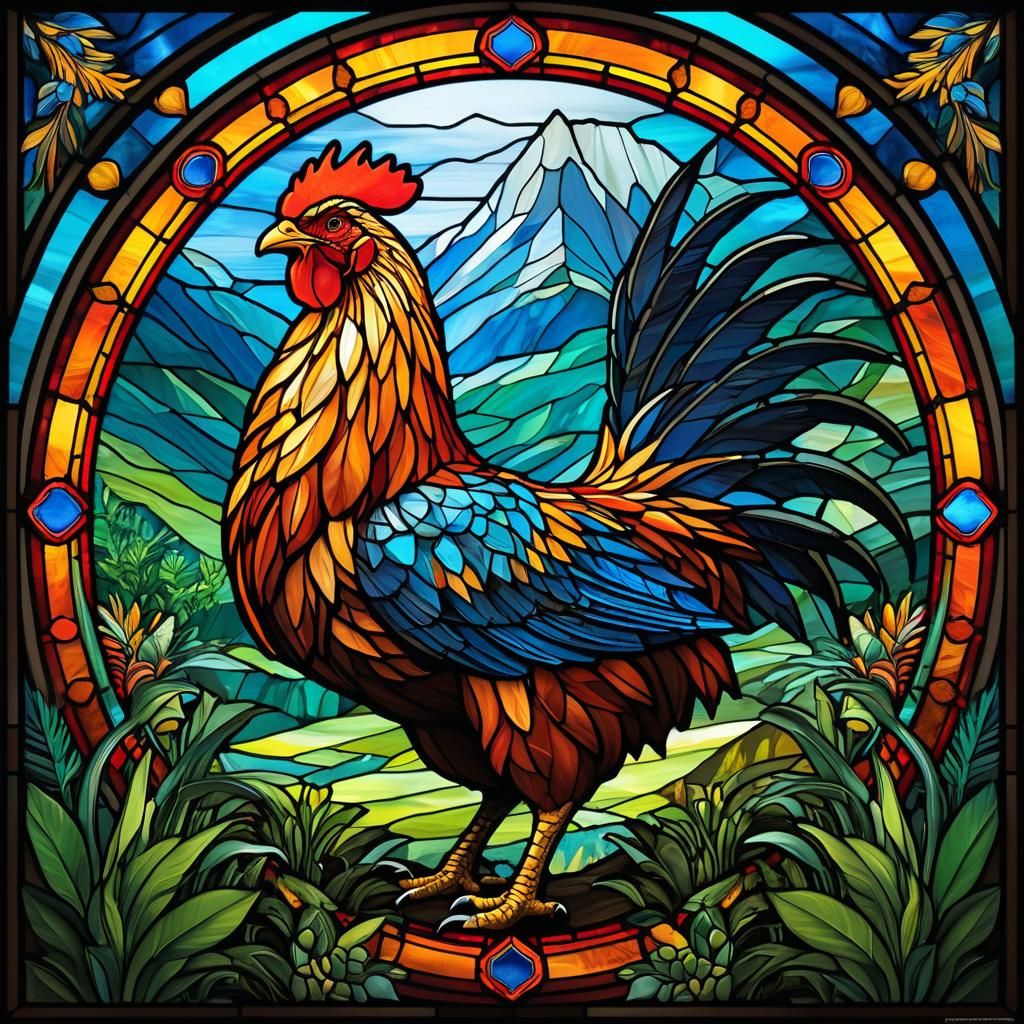 Dinosaur Chicken in Stained Glass Art