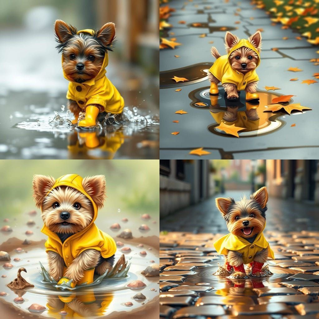 Yorkshire Terrier Puppy Enjoys Rainy Day Play