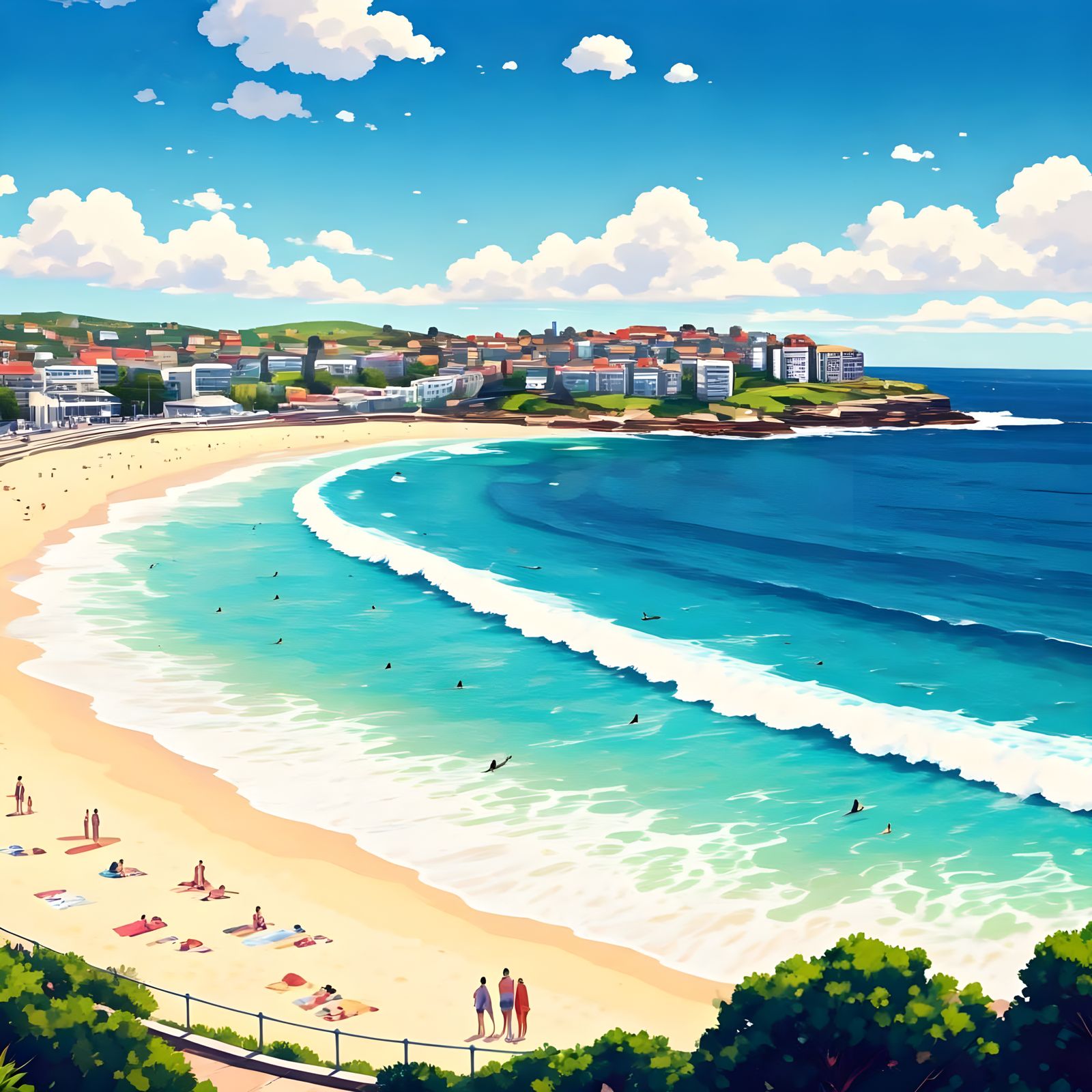 Vibrant Beach Scene in Sydney, Australia, in Anime-Inspired ...