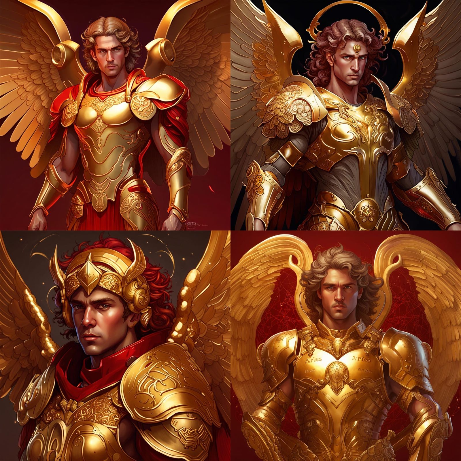 Aries Zodiac Angel in Golden Armor, Hyperrealistic Art