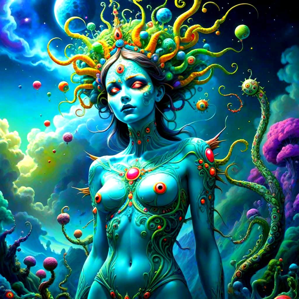 Vibrant Hallucination Scene in Whimsical Style