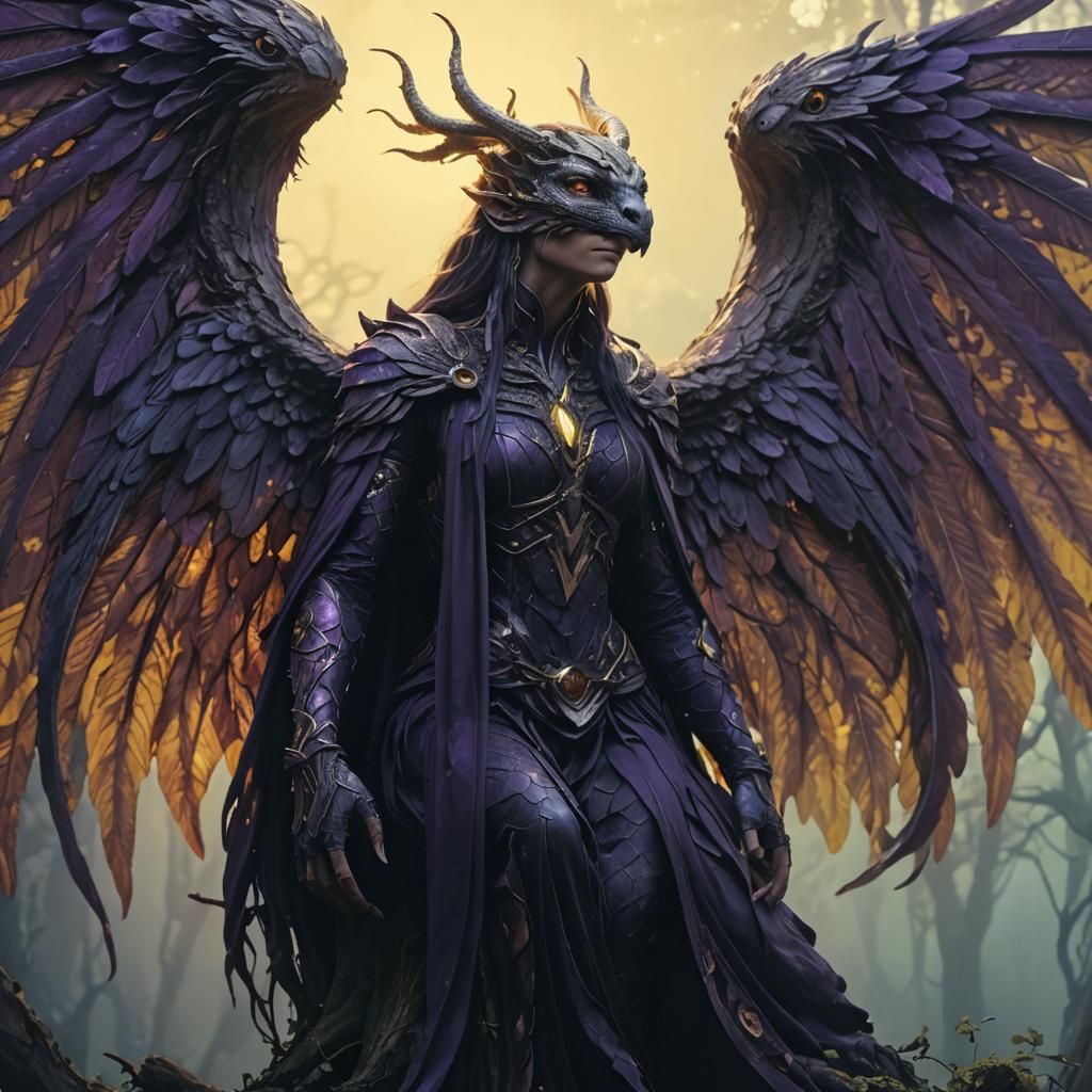 Fantasy Art Nouveau Snake-faced Winged Humanoid