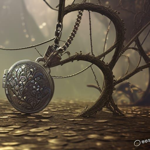 Silver Locket Necklace with Metal Vines