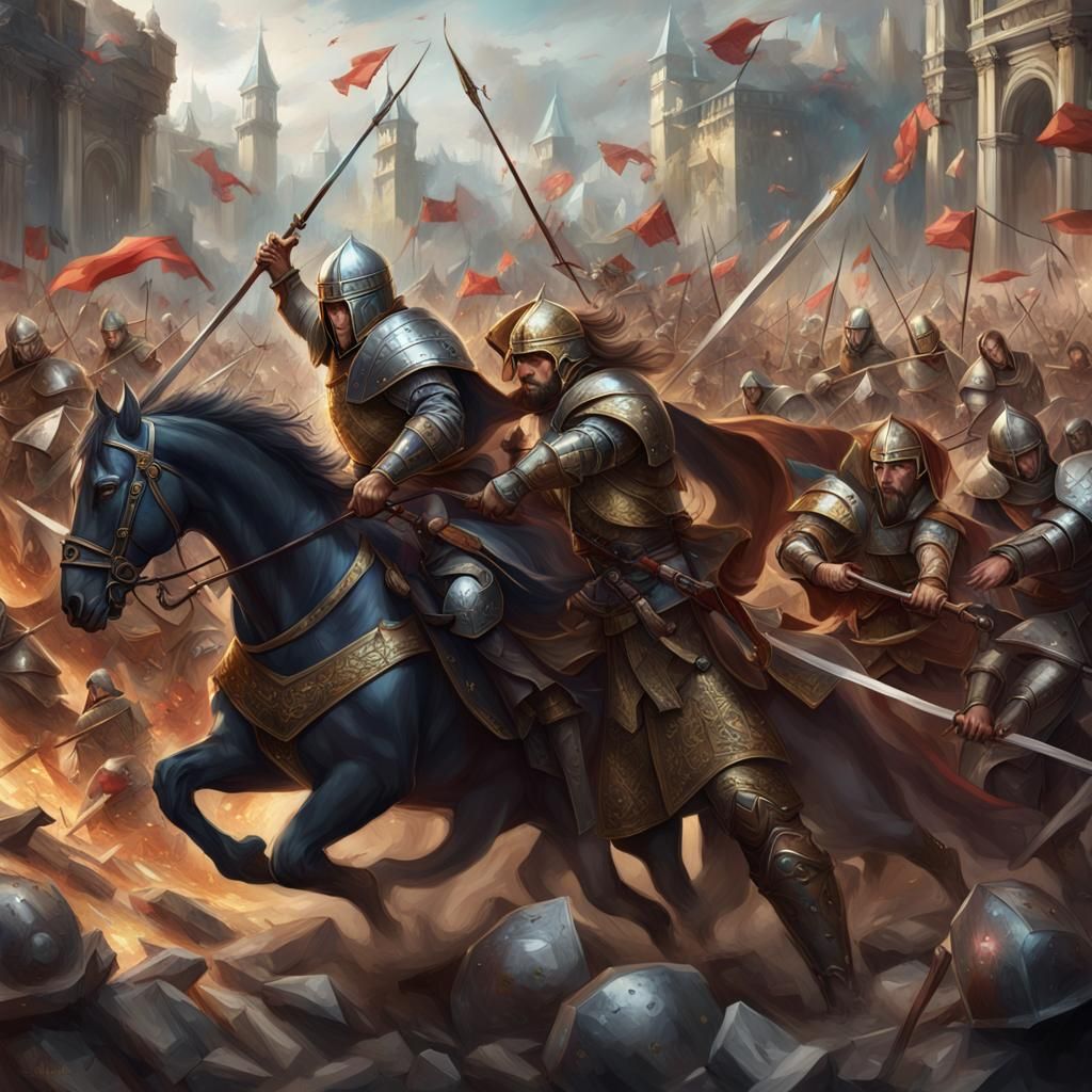 Medieval Kings Clash in Epic Battlefield Scene