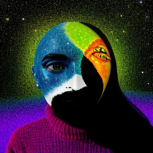 Martian Woman Embracing Earth in Crystal: 3D Fauvism