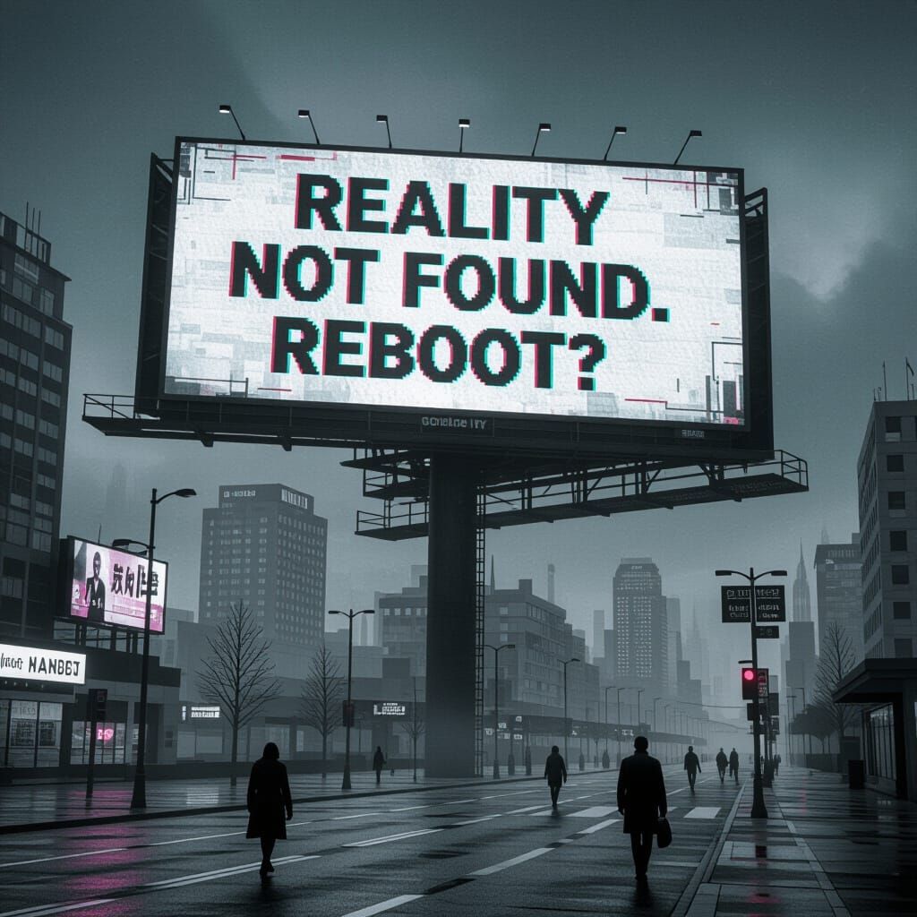 Dystopian Cityscape: Reality Not Found in Noir Style