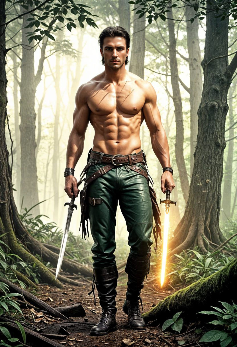 Handsome Warrior in Metal Net and Leather Trousers