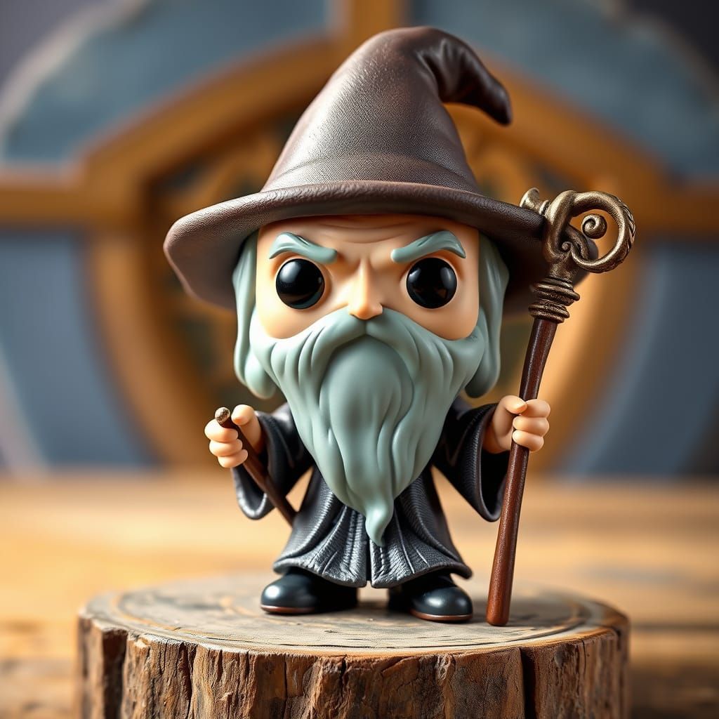 Vintage Wizard Figurine in Funko Pop Style with Magic Staff