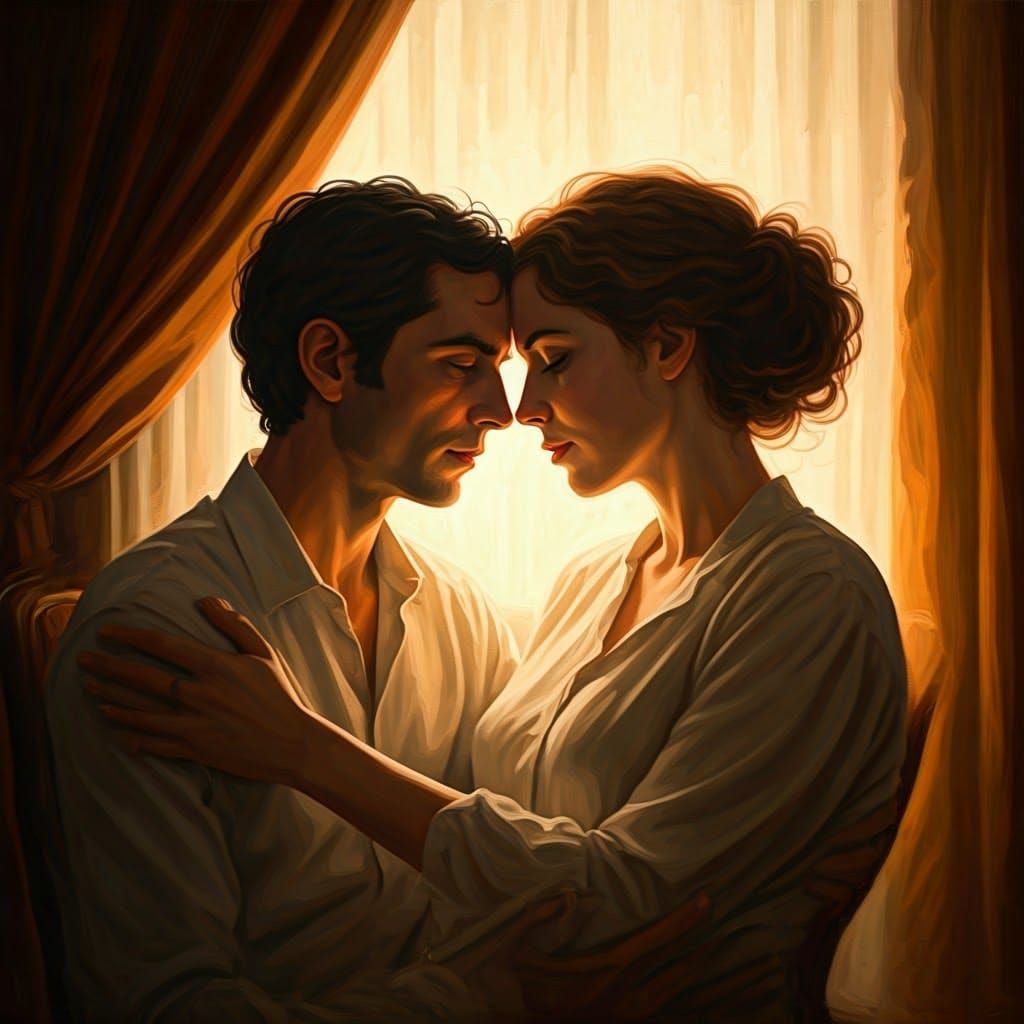 Intimate Moment of Love in Vibrant Realism