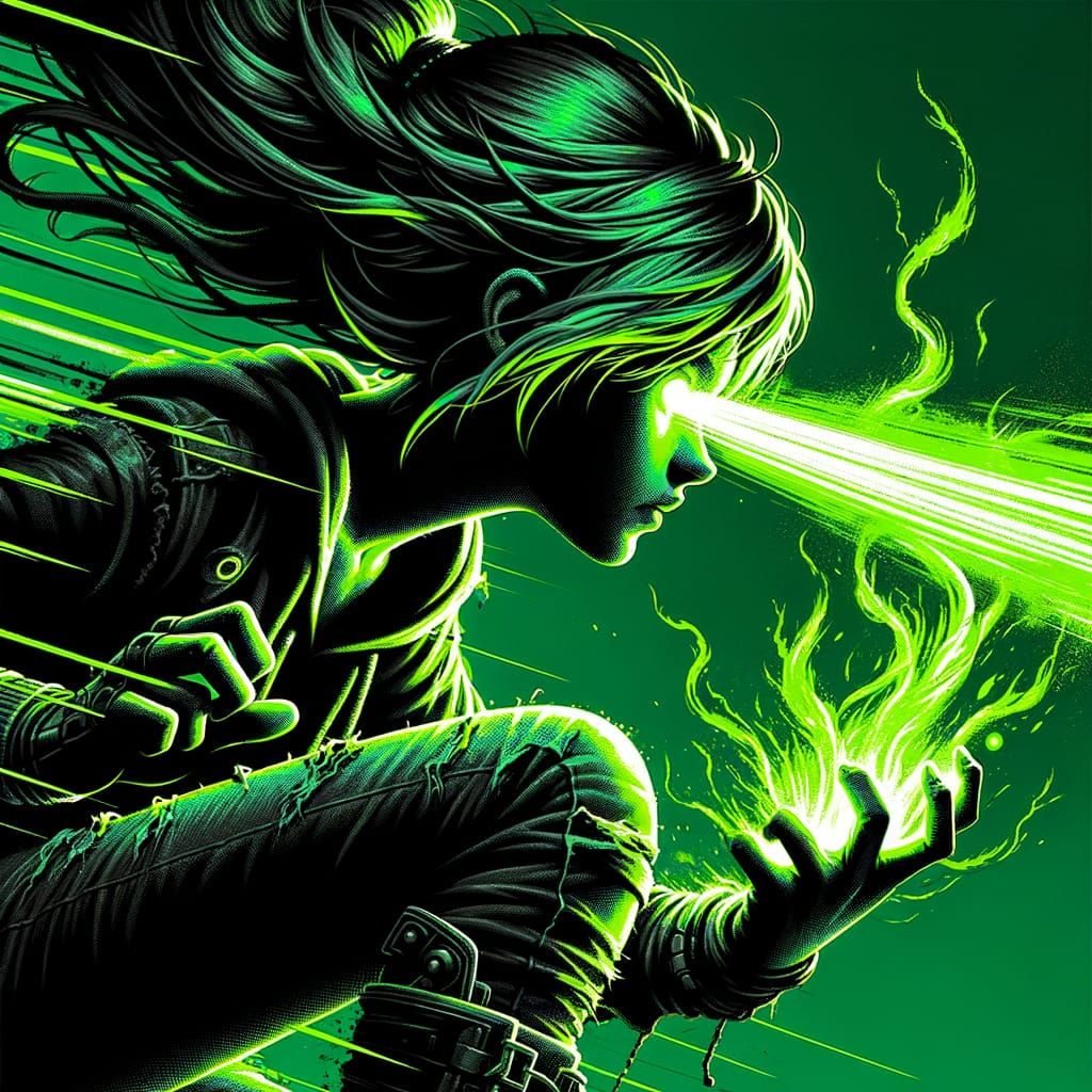 Gritty Cyberpunk Teen Silhouette in Neon Green