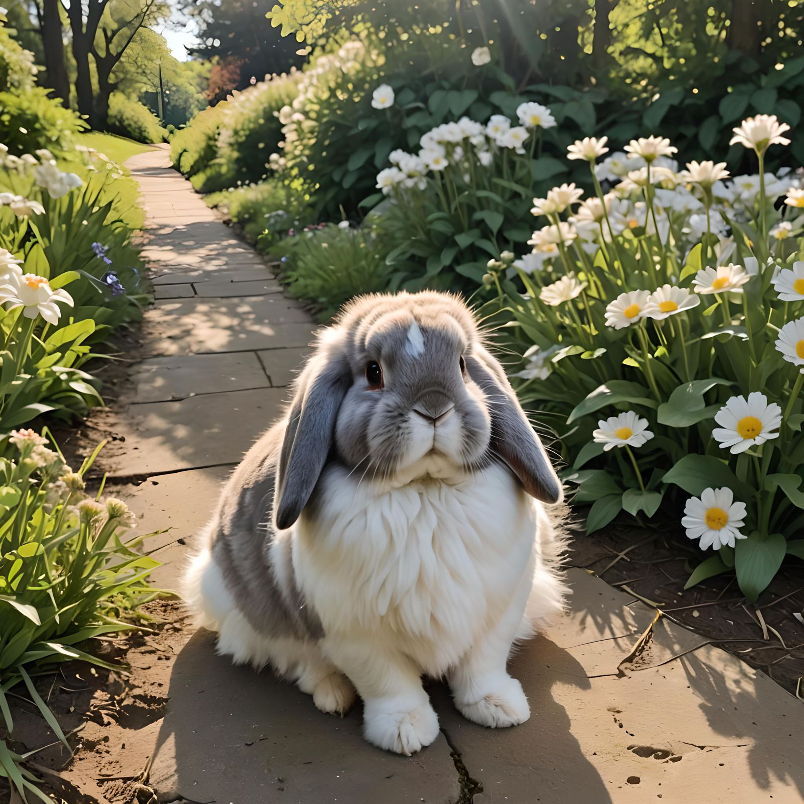 Holland Lop Rabbit in a Sunny Flower Meadow