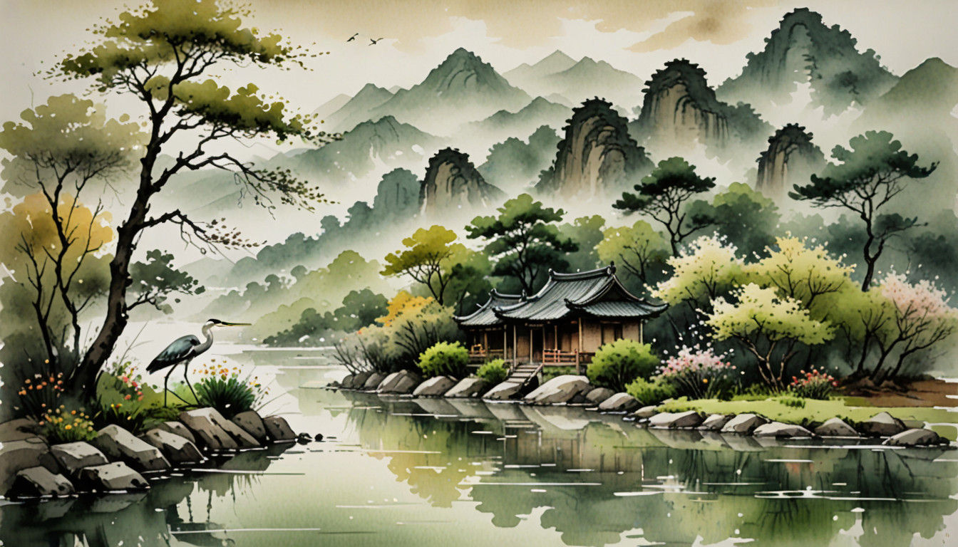 Elegant Chinese Landscape Painting in Traditional Ink Style