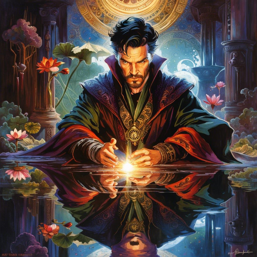 Doctor Strange Mirror Reflection in Dark Fantasy Style