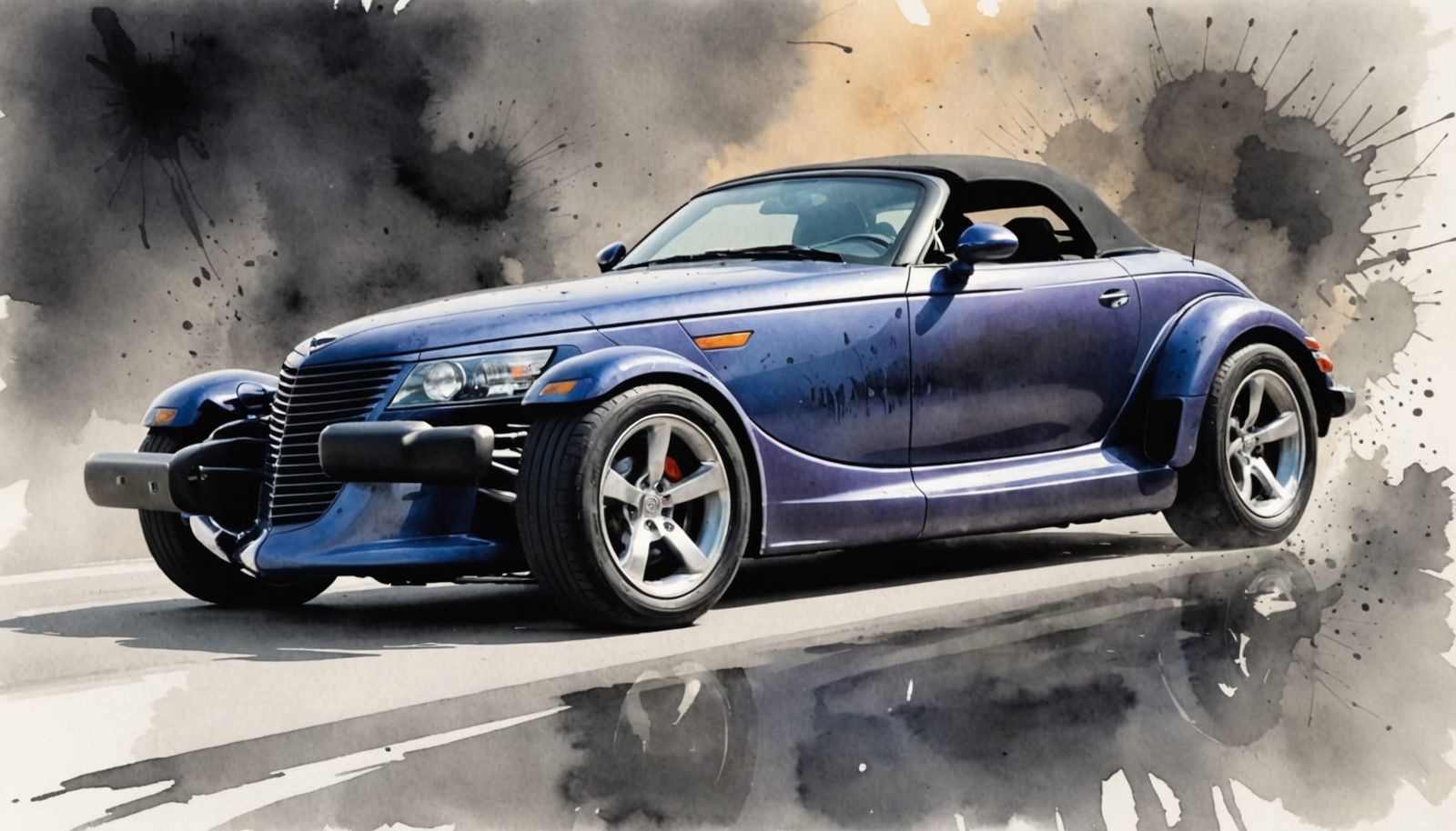 Plymouth Prowler Speeding with Ink Splatter Effect