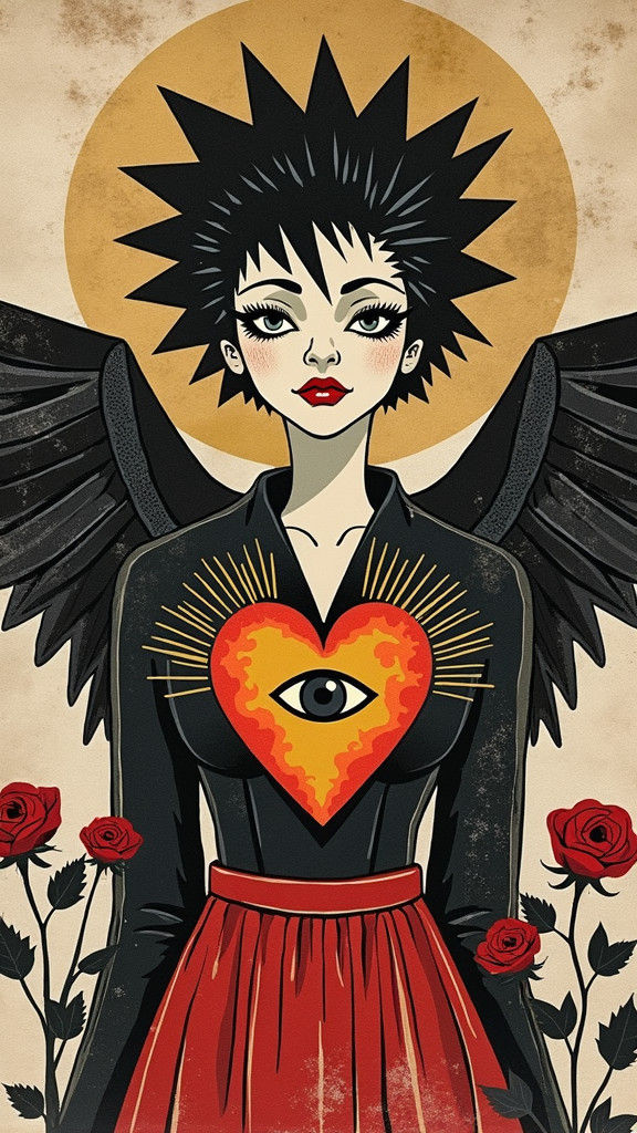 Geometric Winged Figure in Punk Photomontage Style