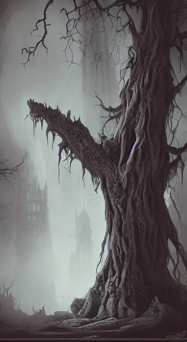 Surreal Dark Fantasy Towers With Lurking Monsters