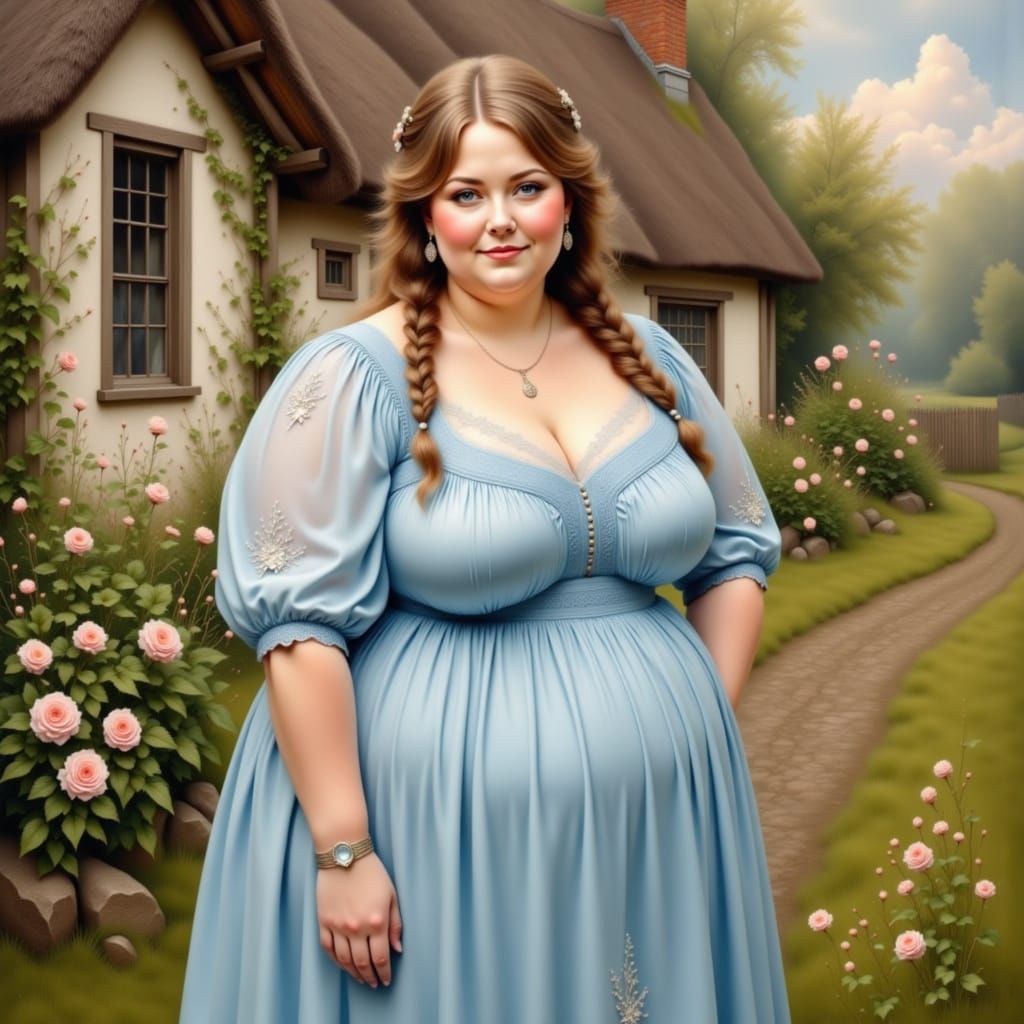 Warm English Cottage Woman in Dreamy Pastel Hues