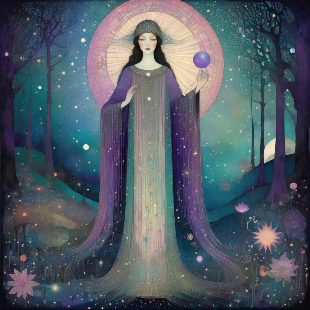 Surreal Nighttime Scene in Whimsical Artistic Style