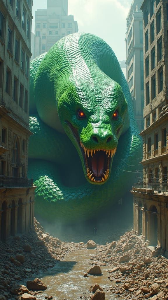 Anaconda's Reign: Giant Serpent in Rio's Ruins