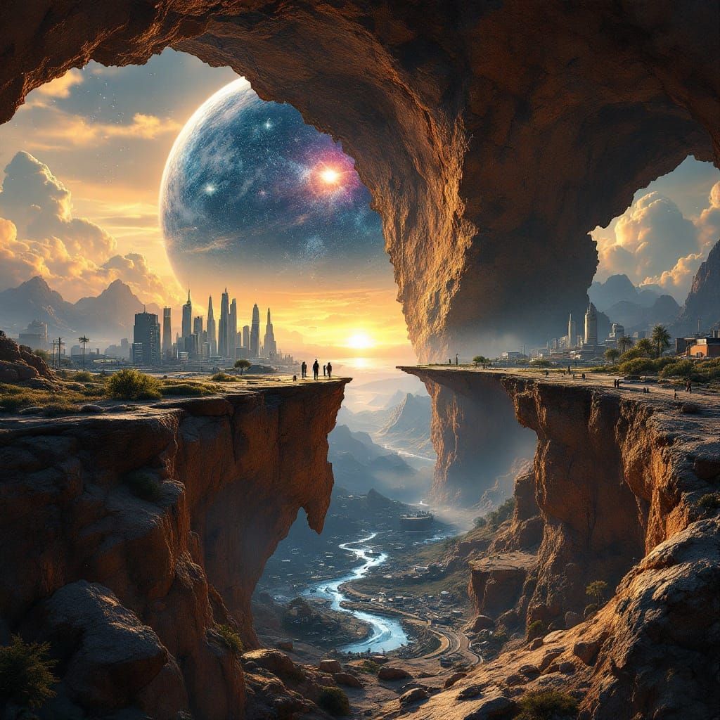 Epic Science Fiction Landscape in Retro-Futuristic and Seren...