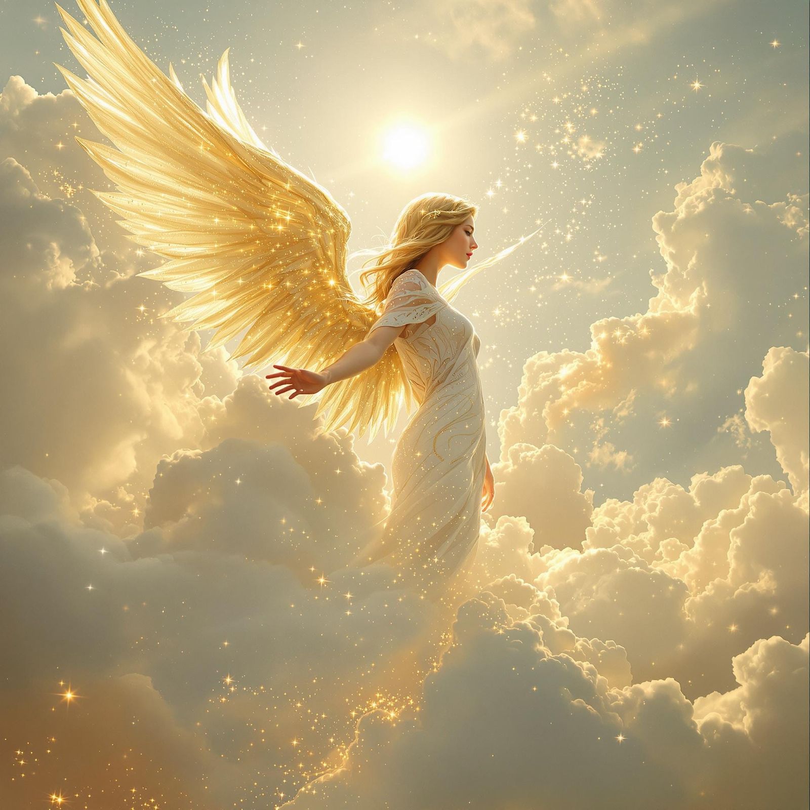 Golden Angel in Serene Cloudscape