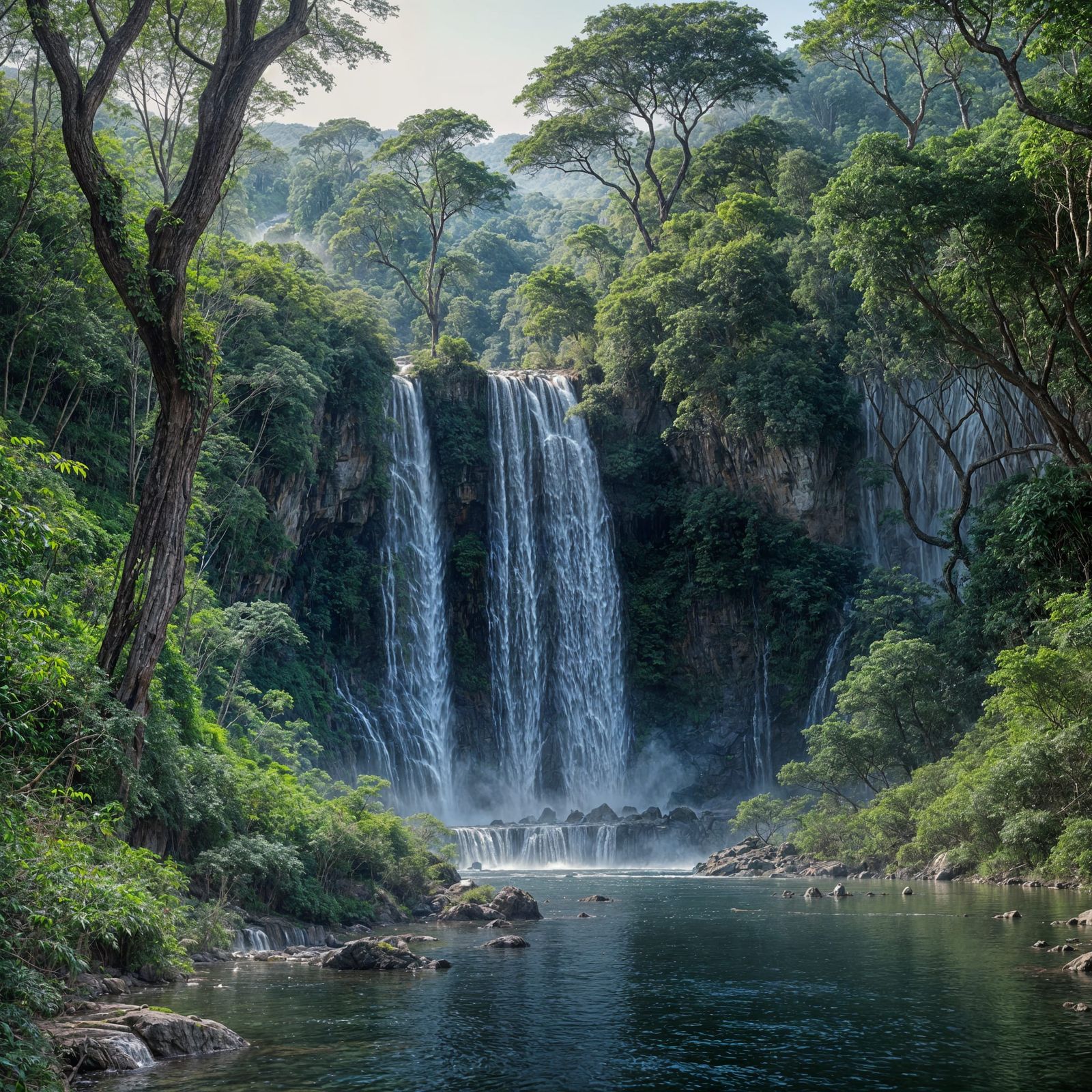 Towering Waterfalls in a Jungle Landscape