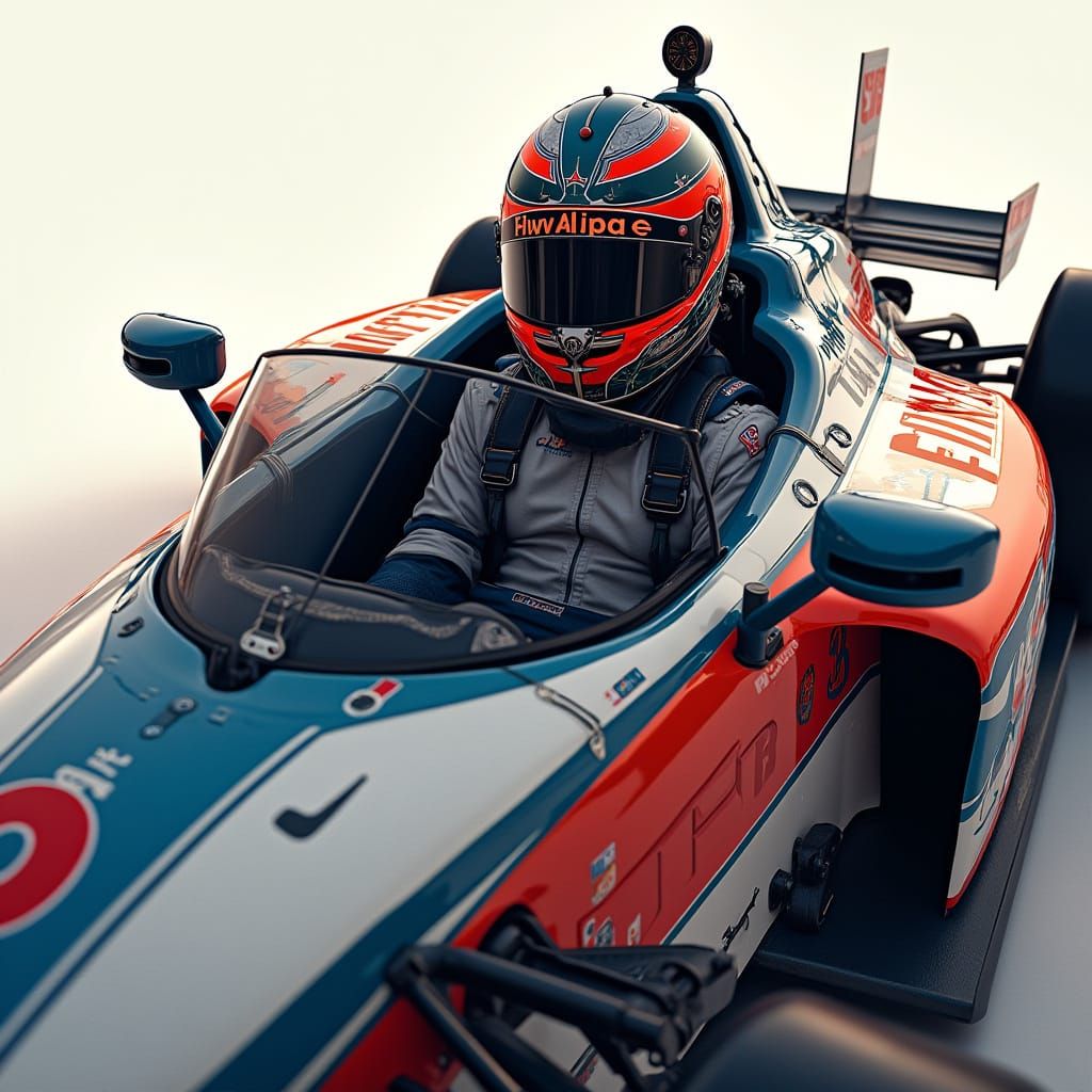 Futuristic Formula One Car with Driver in High-Tech Style