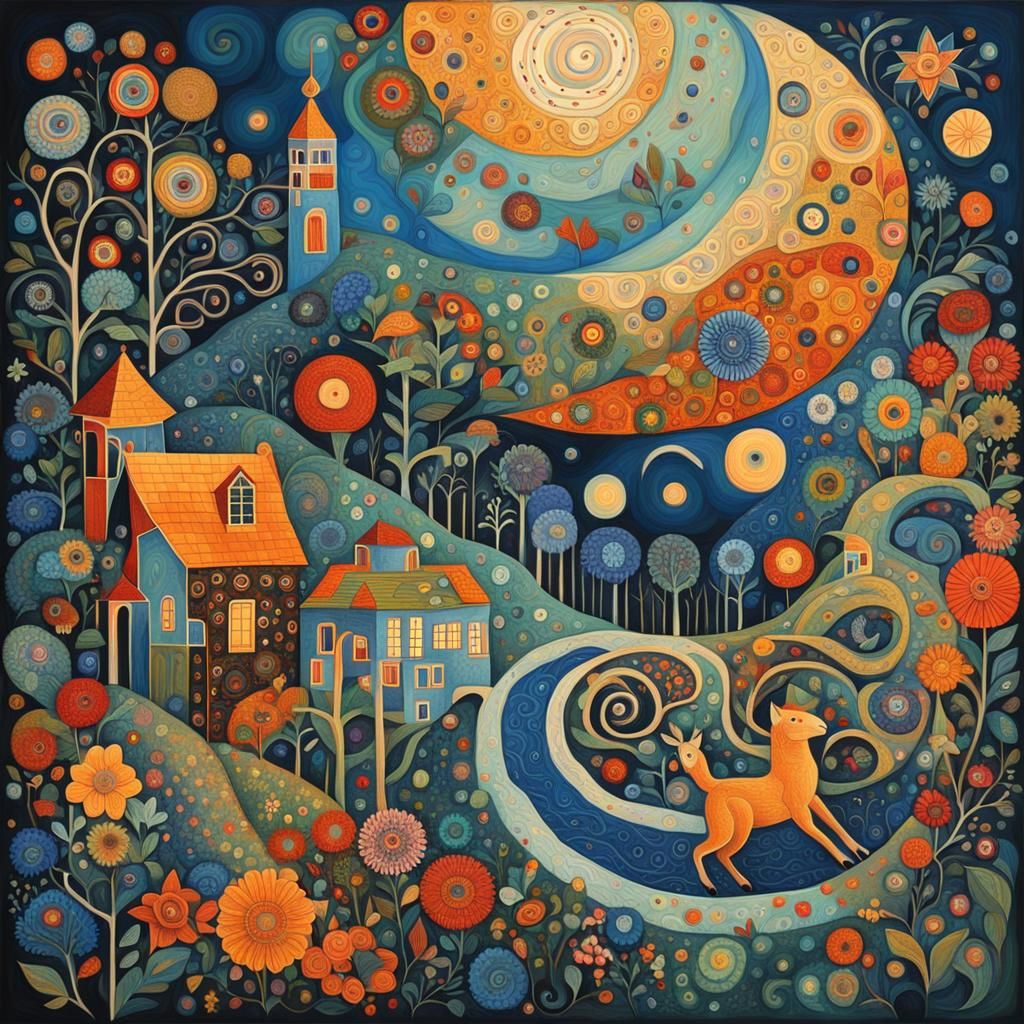 Folk Art Meets Isometric Abstract in Filigree Style