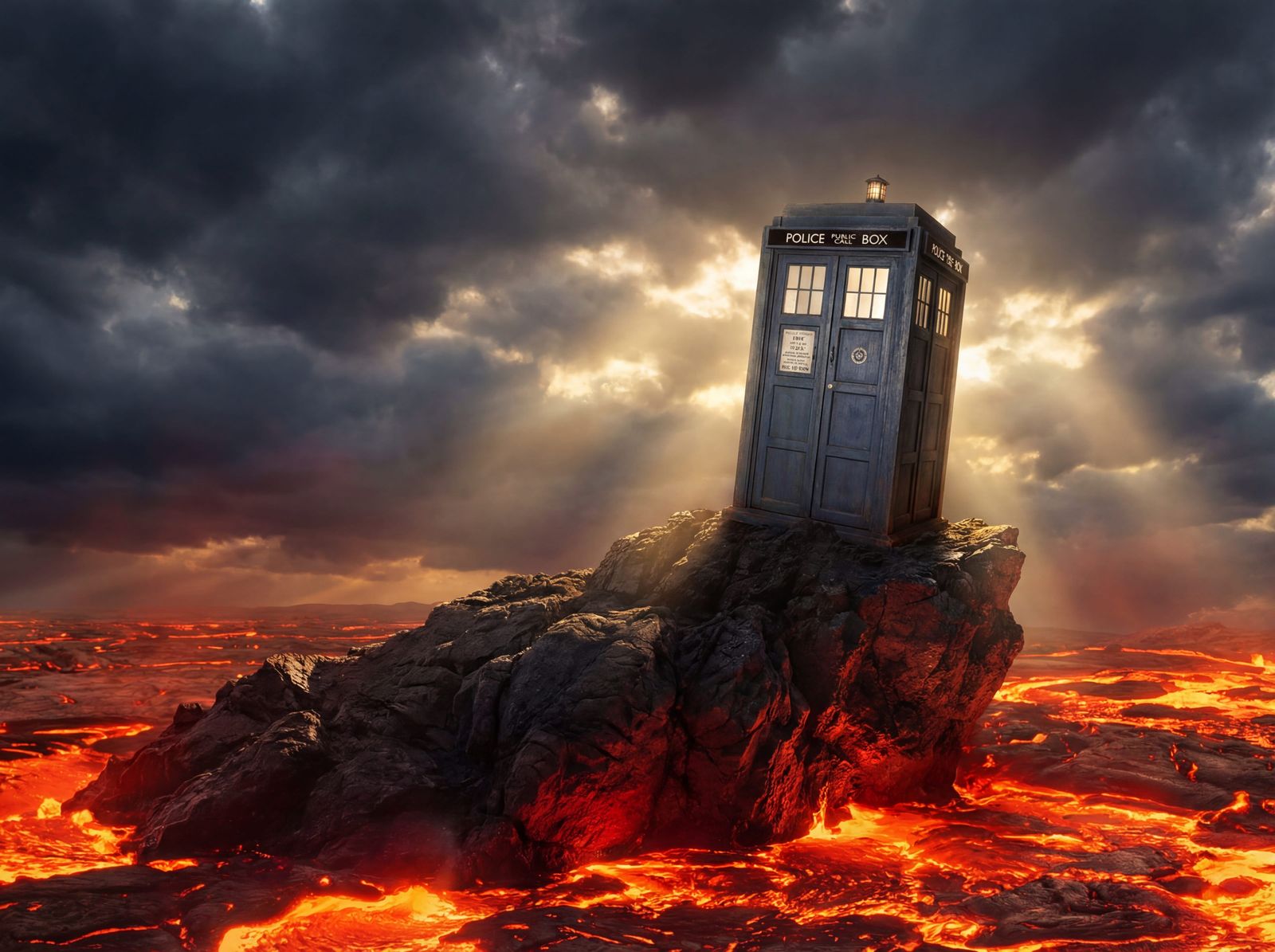 Dr. Who's TARDIS Stranded Above Lava Sea