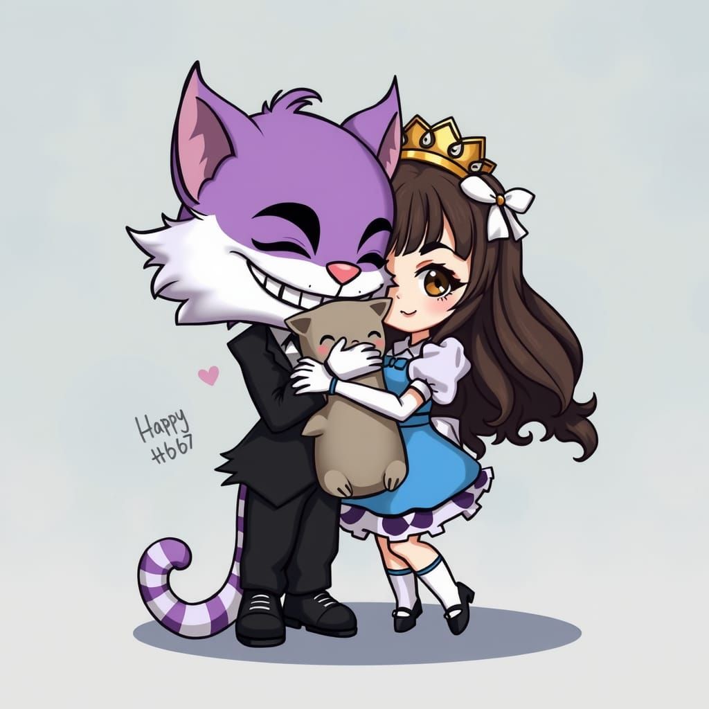 Chibi Emo Alice Hugs Cheshire Cat