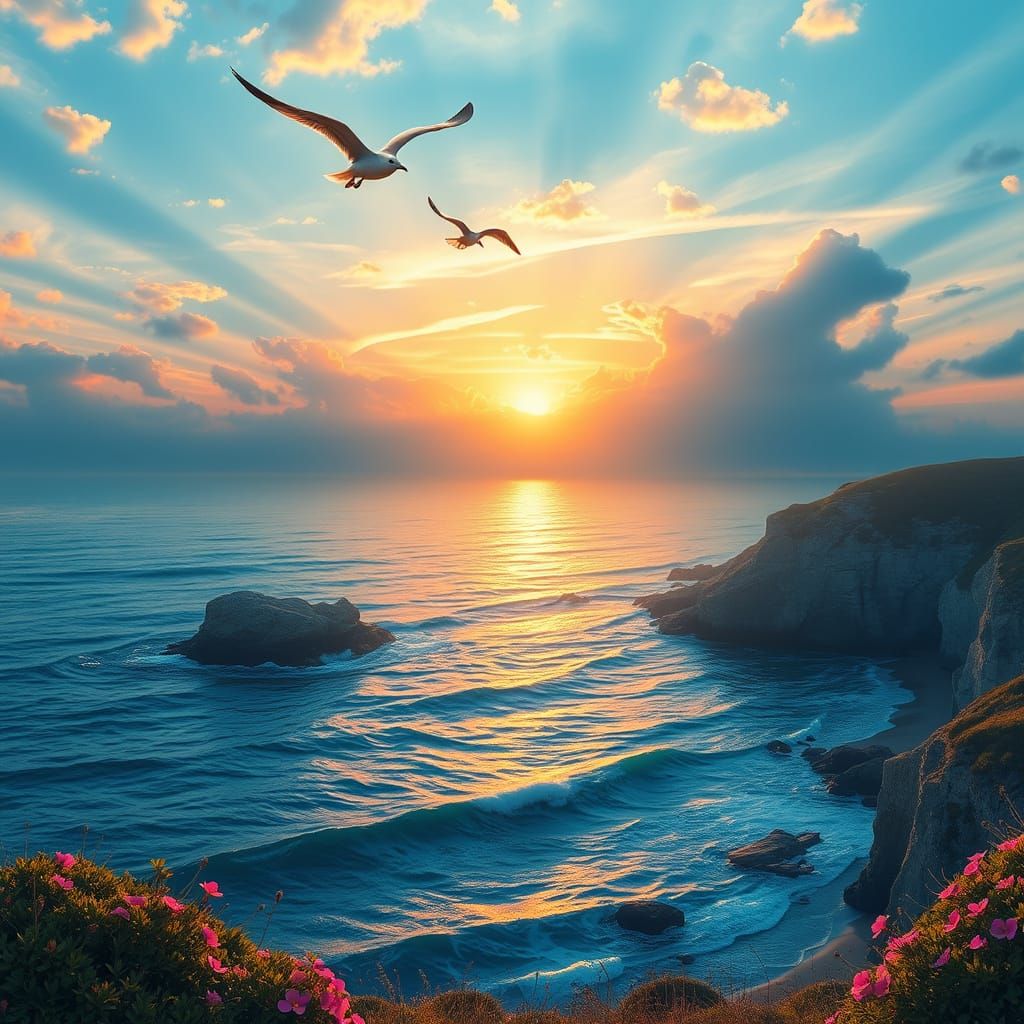 Coastal Summer Landscape at Dawn in Photorealistic Style