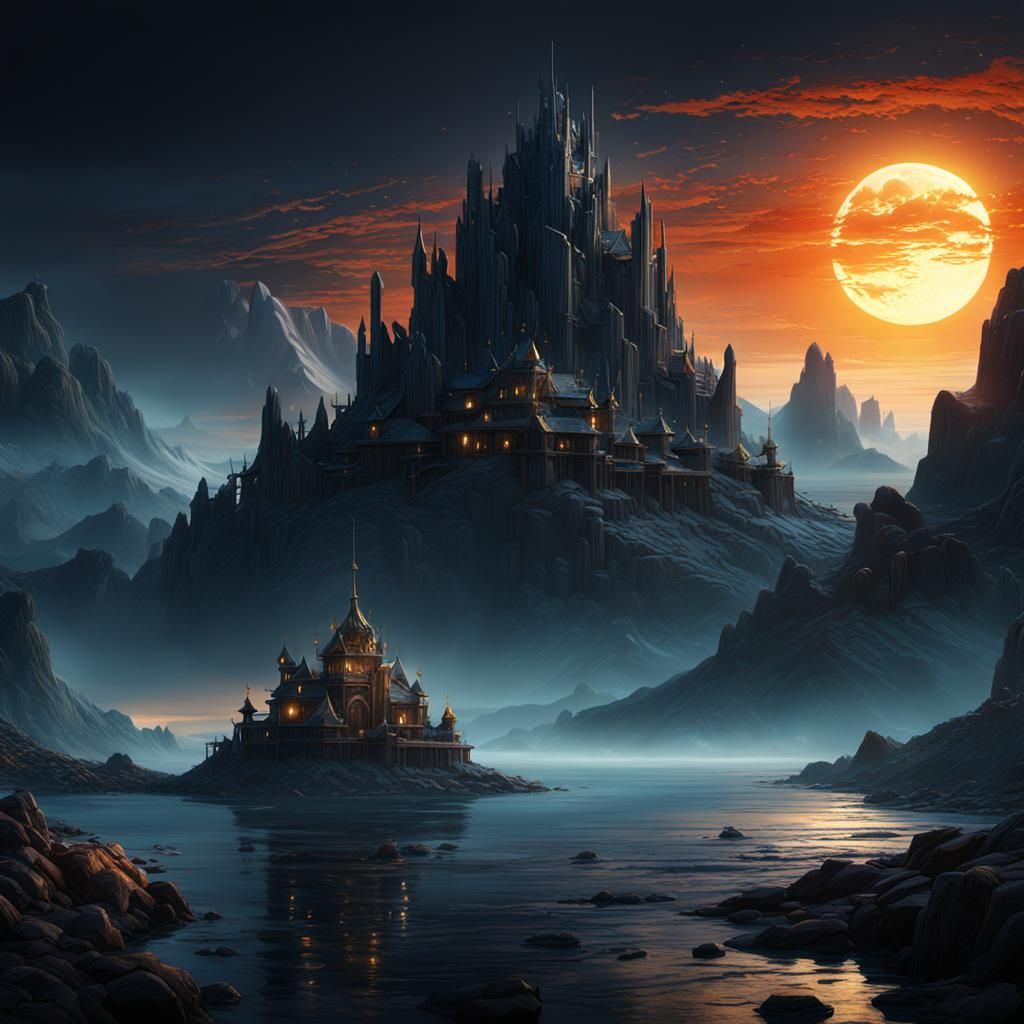 Fantastical Midnight Sun Matte Painting in Deep Color