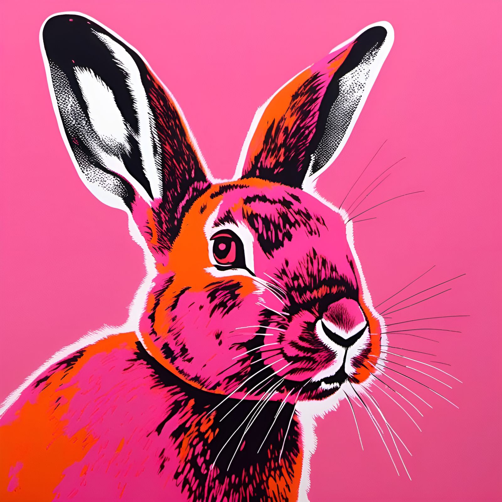High Contrast Rabbit in Screen Print Style