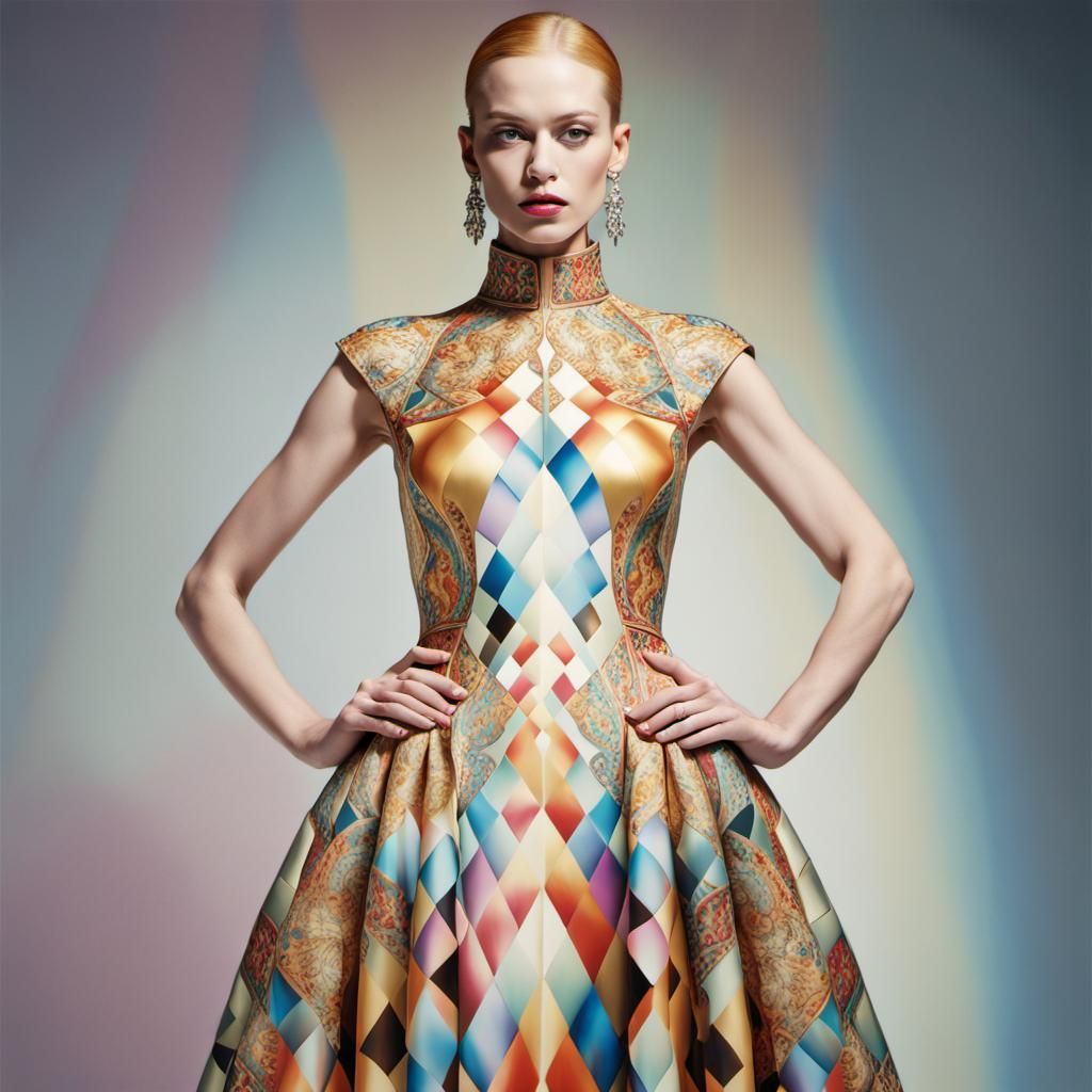 Golden Woman in Opulent Rorschach Dress