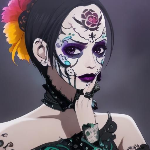 Woman with Colorful Día de los Muertos Face Paint