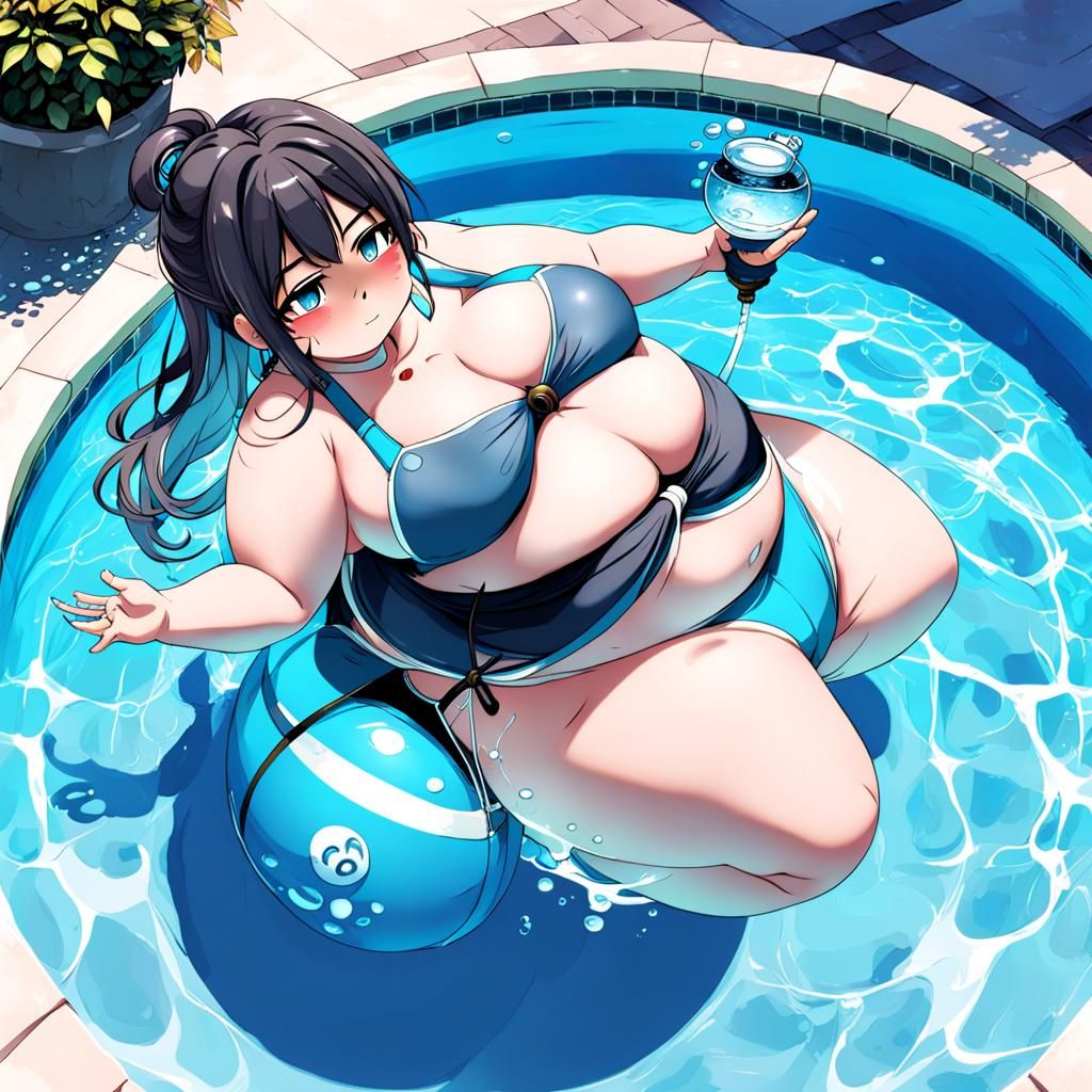 Anime Girl with Extra Large Belly at Pool