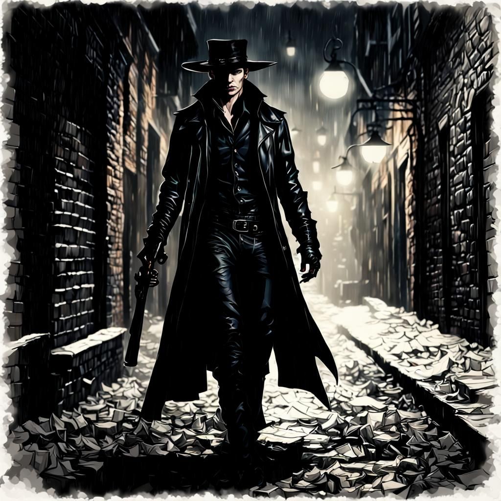 Vampire Hunter Portrait in Dark Alley