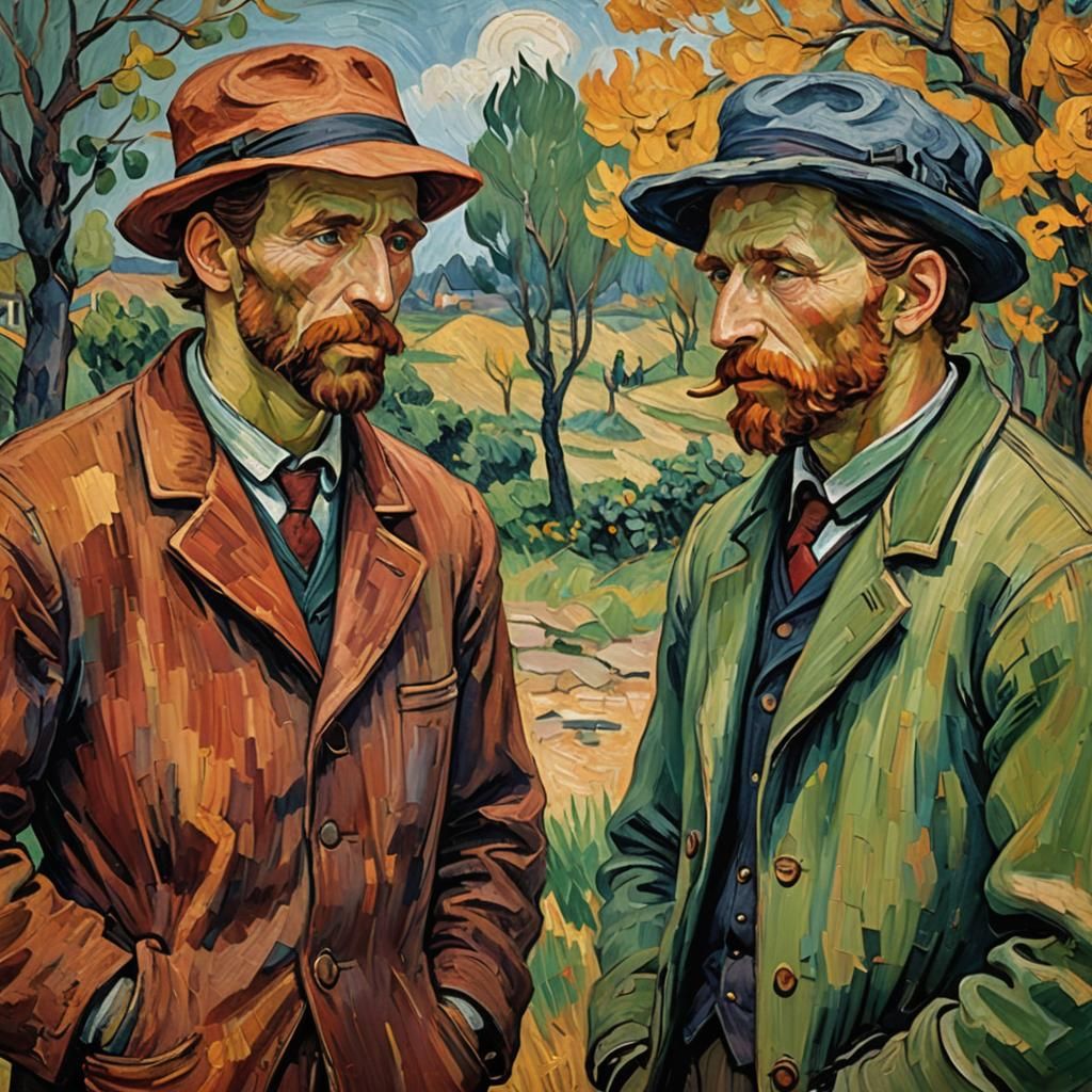 Memphestos and Haines Chatting: Expressionist Oil Painting