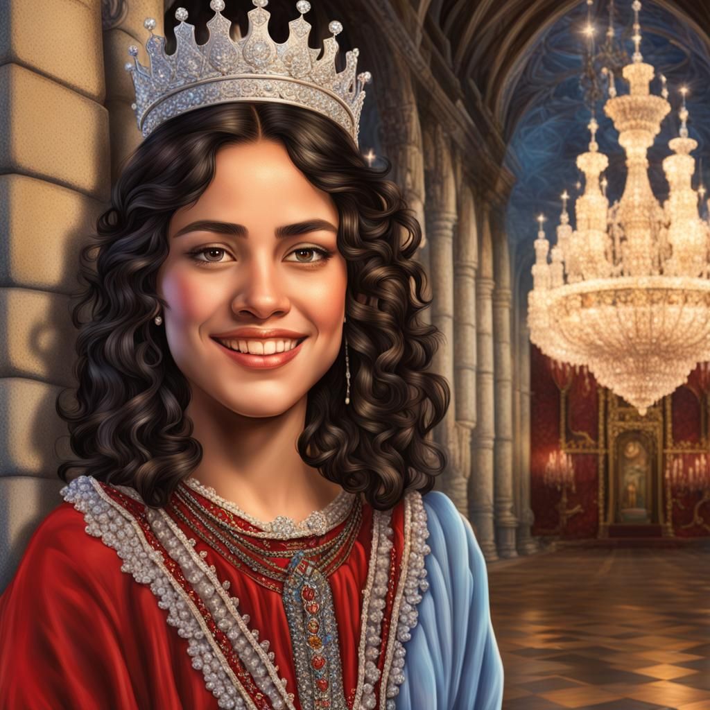 Hyperrealistic Latina Princess Portrait in Regal Setting